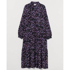 H&M black & purple floral long sleeve maxi dress